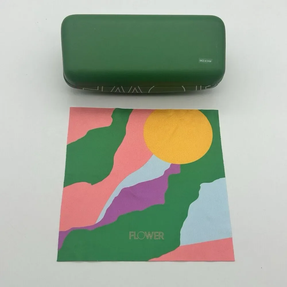 Flower Eyeglasses Sunglasses Green Yellow  Hardshell Case with Cleaning Cloth